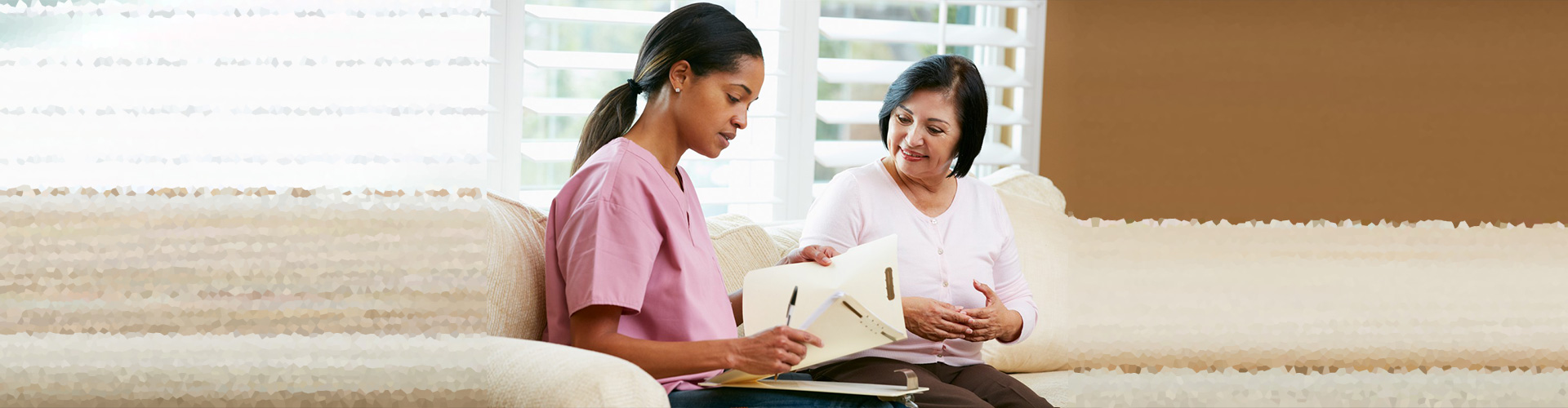 caretaker with documents and senior